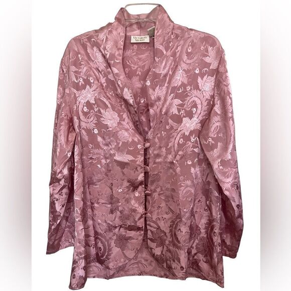 Victoria’s Secret Gold Label Vintage 90s Pink Satin Floral PJ Set Medium - Picture 2 of 16
